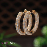 Gold Plated Wide Pave Inside Out Cubic Zicronia Xuping Hoop Earring